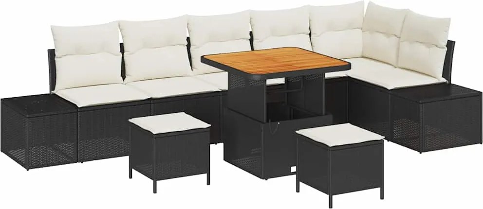 vidaXL Kerti Kanapé Szett párnával 9 pcs Fekete polirattan