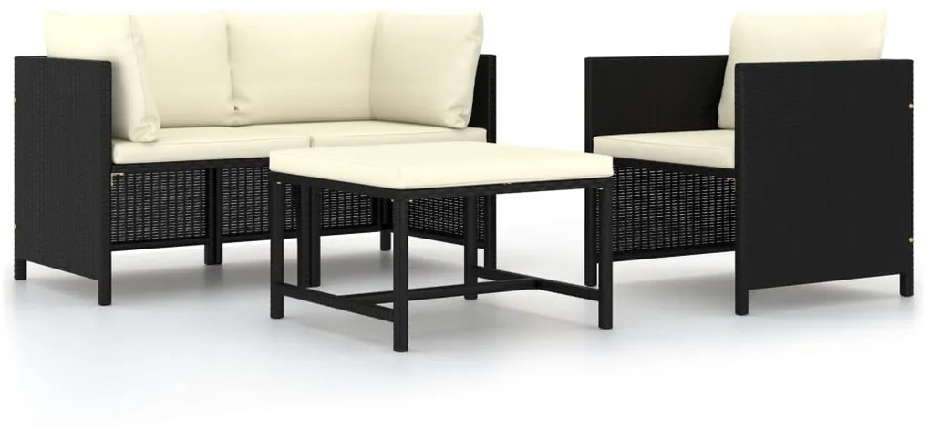 vidaXL 4 részes fekete polyrattan kerti kanapészett párnákkal