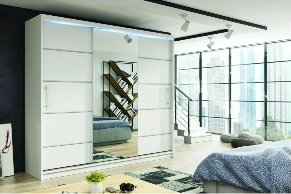 Rico 200 cm 4 fiókos, tolóajtós gardróbszekrény fehér színben