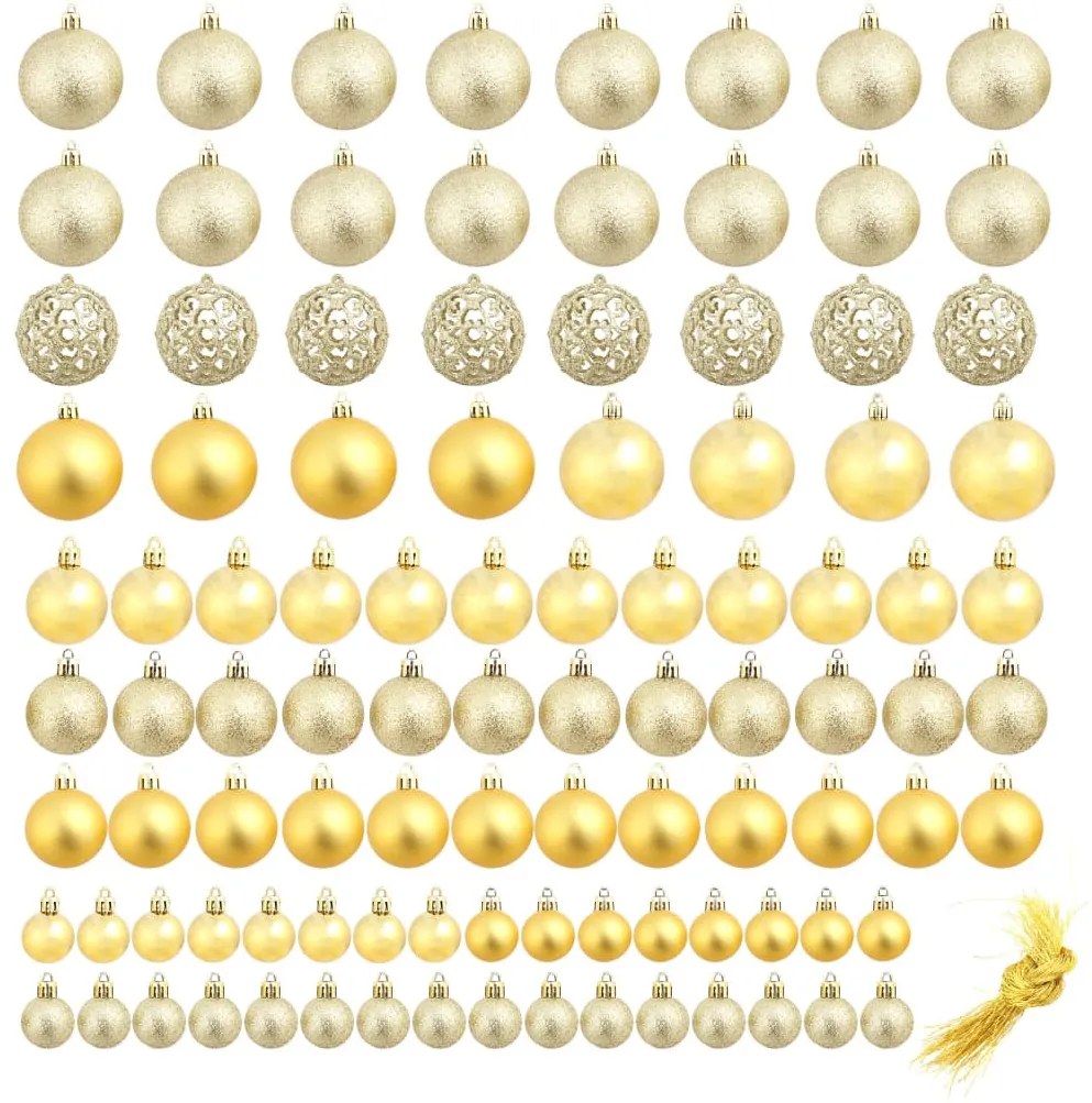 100 darabos aranyszínű karácsonyi gömb készlet 3/4/6 cm