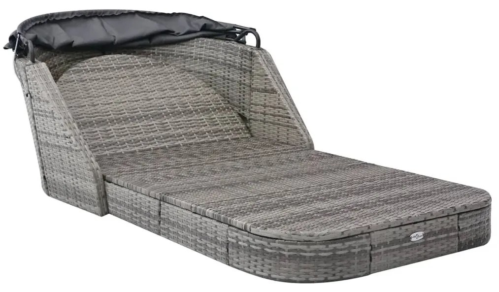 Antracitszürke polyrattan napozóágy napellenzővel