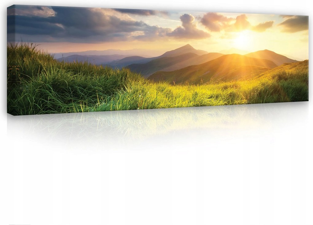 Vászonkép 145x45 Hegyi táj hajnal/alkonyat arany óra természet nyugalom