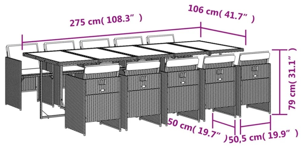 11 részes világosszürke polyrattan kerti ülőgarnitúra párnákkal
