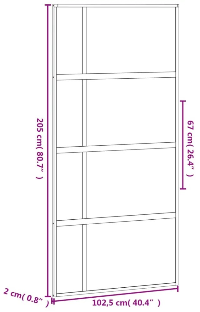 fekete edzett üveg és alumínium tolóajtó 102,5 x 205 cm