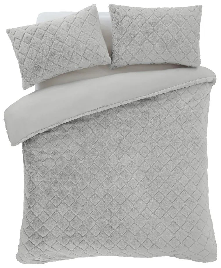 Szürke kétszemélyes mikroplüss ágyneműhuzat 200x200 cm Cosy Diamond – Catherine Lansfield