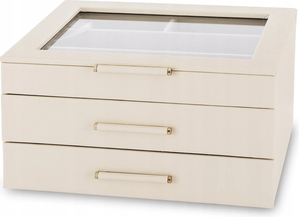 Fehér ékszerdoboz bőrszerű szövet