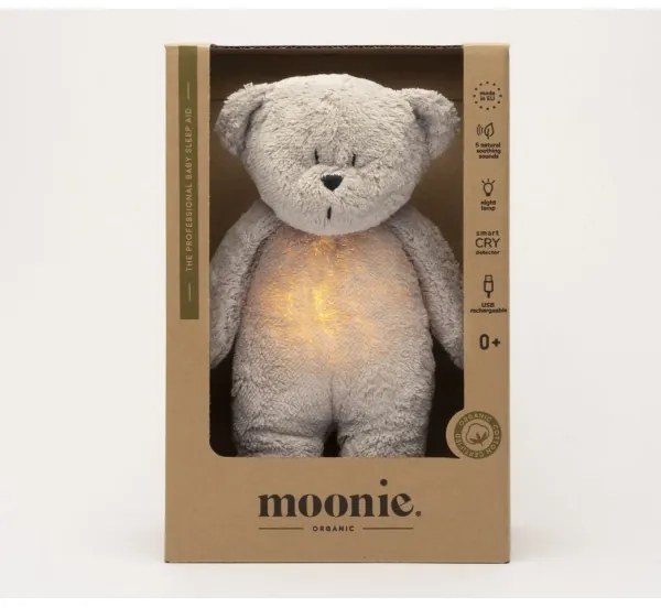 Moonie - Snuggle buddy dallammal és világítással medvebocs 2.0 organic szürke