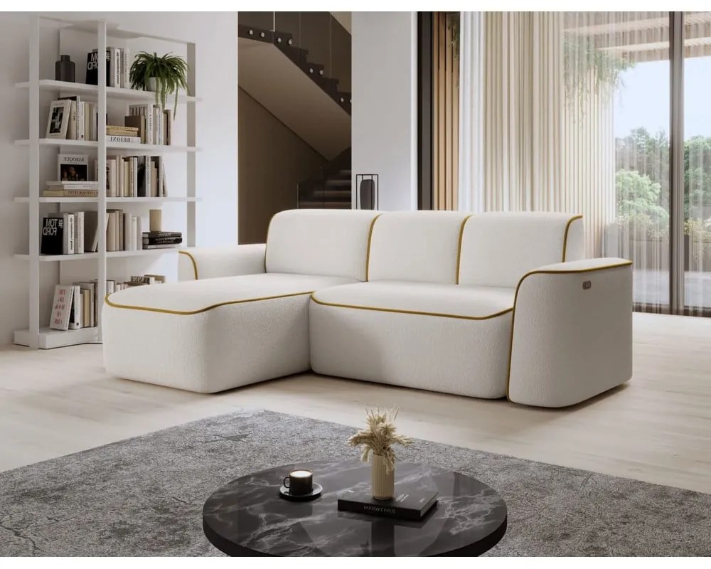 Sárga-krémszínű buklé sarokkanapé (bal oldali-heverő résszel) Ume – ELTAP