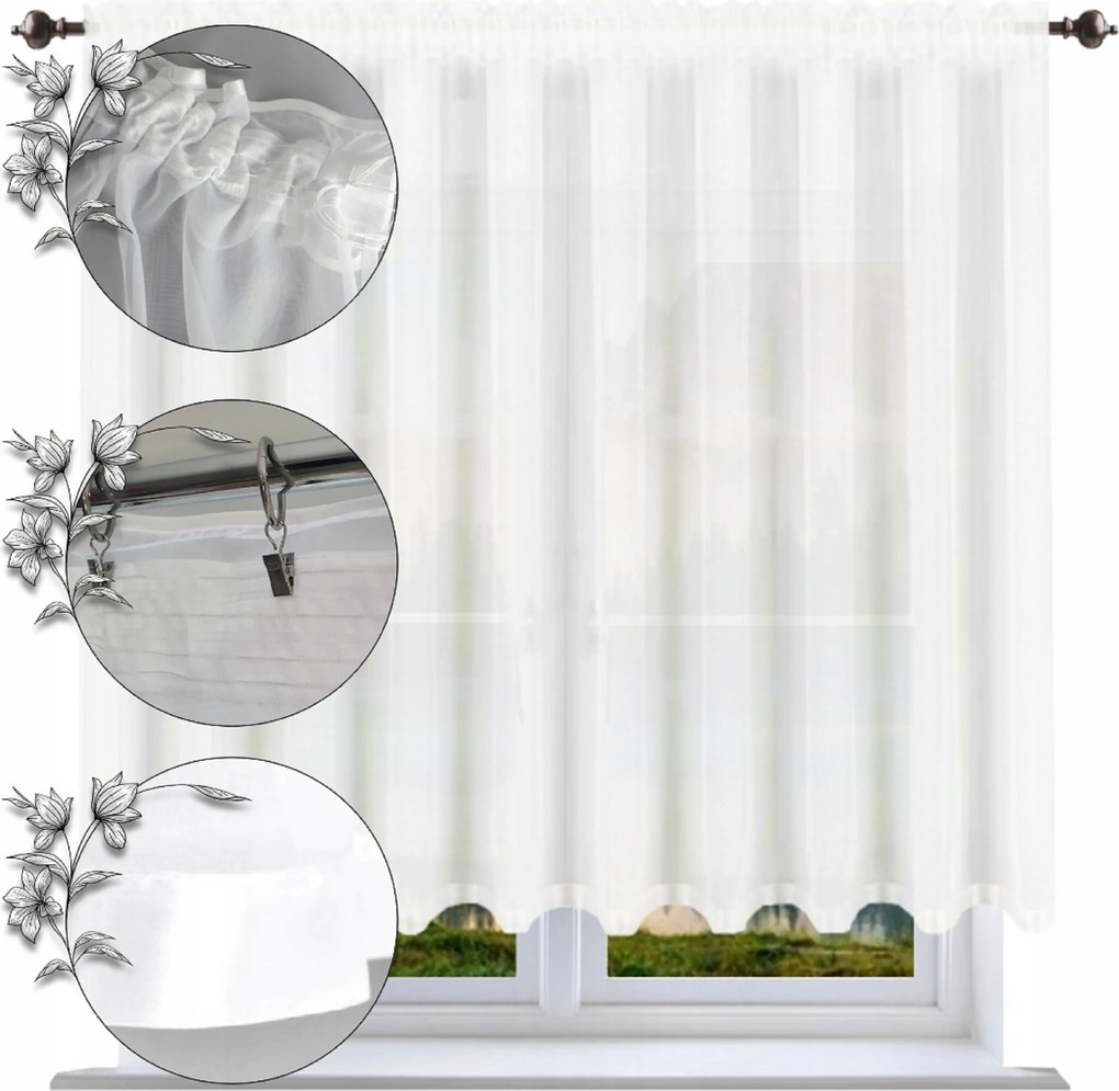 Egyszerű függöny 130x400 szegéllyel, fehér, nappaliba kész függöny, nagy választék