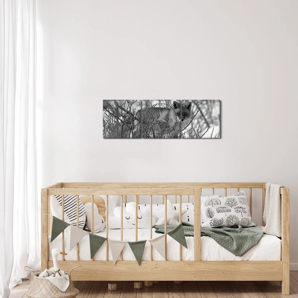 Kép - Róka télen (órával) (90x30 cm)