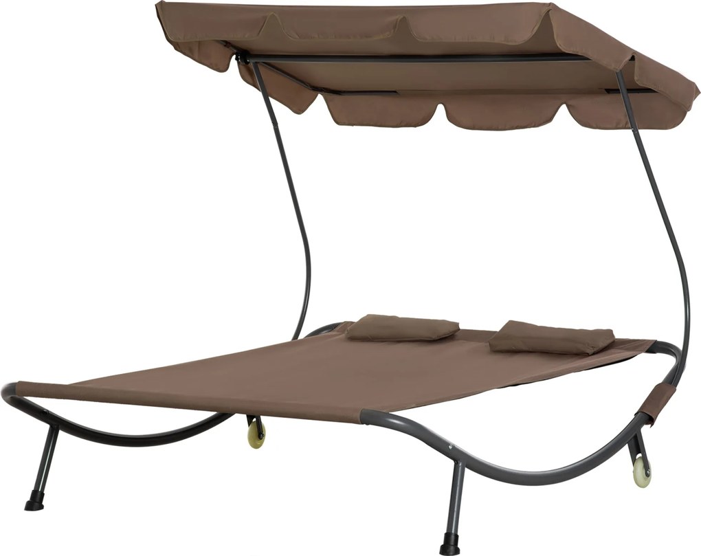 Outsunny Kétszemélyes Napozóágy Állítható Napernyővel Kültérre és Kertbe 200x175x134cm Barna | Aosom