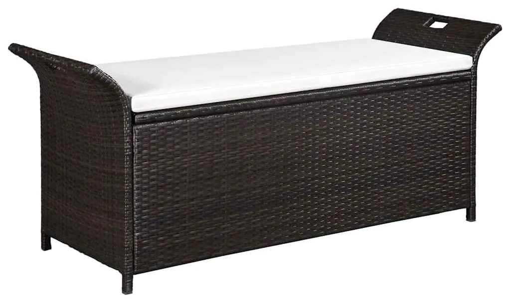 Barna polyrattan tárolópad párnával 138 cm