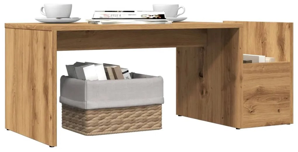 Kézműves tölgy színű szerelt fa dohányzóasztal 90 x 45 x 35 cm