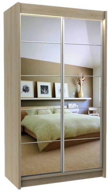 MARISA tolóajtós ruhásszekrény tükörrel + Halk zárorendszer, 120x216x61, sonoma tölgy