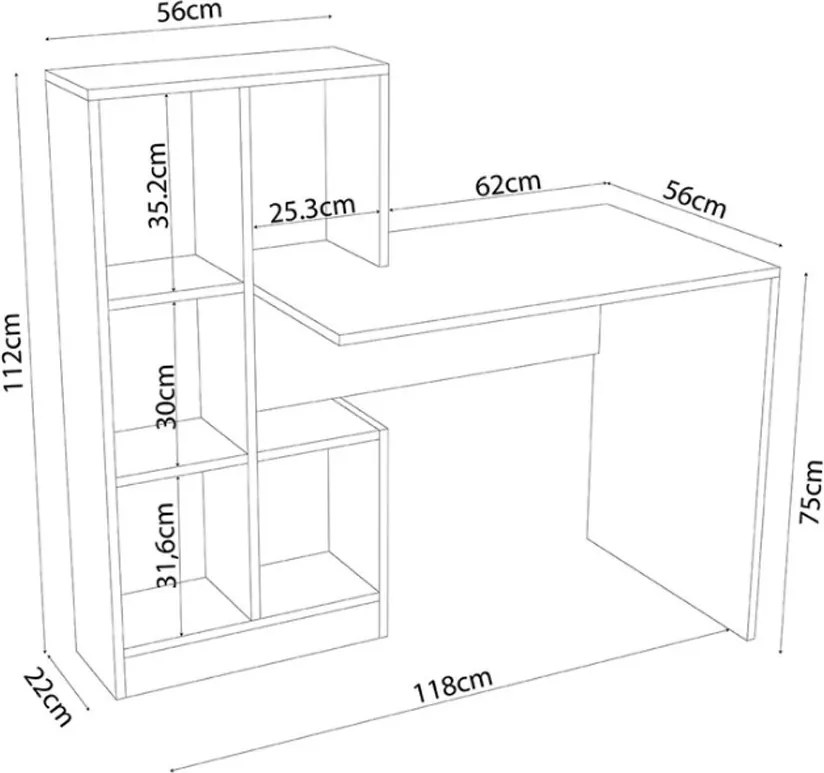 Polcos íróasztal 117x40x92cm tölgy FUR-1604-tolgy