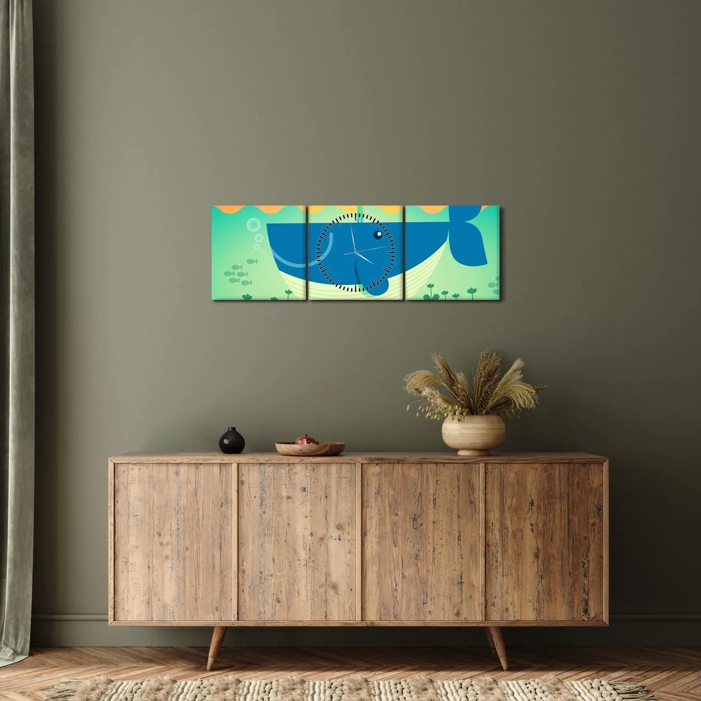 Kép - Vidám bálna a tengerben (órával) (90x30 cm)