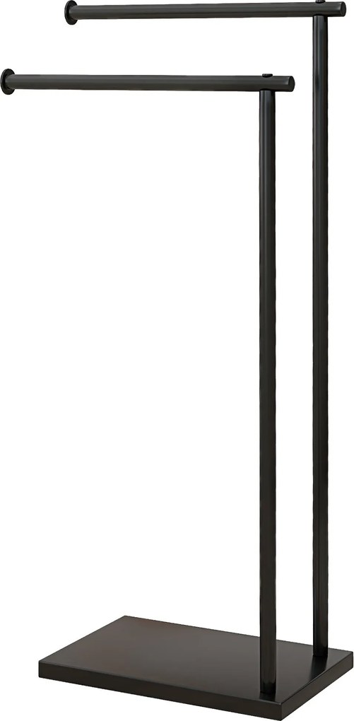 HOMCOM 2-szintes Szabadonálló Törölközőtartó Létra Fürdőszobai Törölközőtartó 2 Rúddal és Fém Keresztvázzal Modern L Alak 35.5x20x78 cm Fekete | Aosom