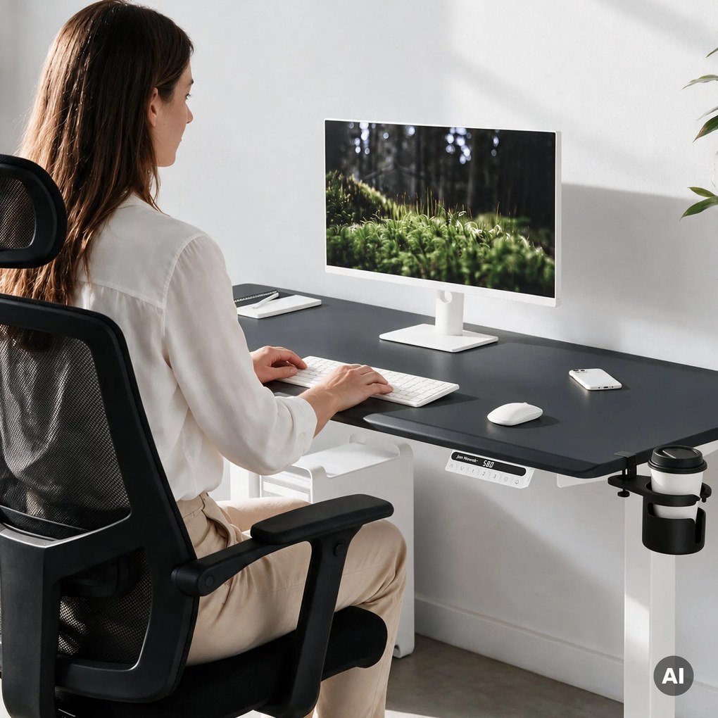 Elektromos, állítható magasságú, ergonomikus, fehér-antracit íróasztal,1600x800 mm: ARIA