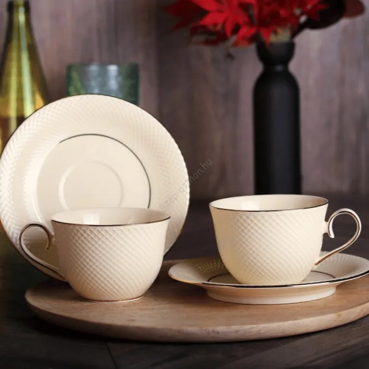 Veroni Puccini porcelán csésze + alj (krém, 2 személyes, díszdobozos szett)