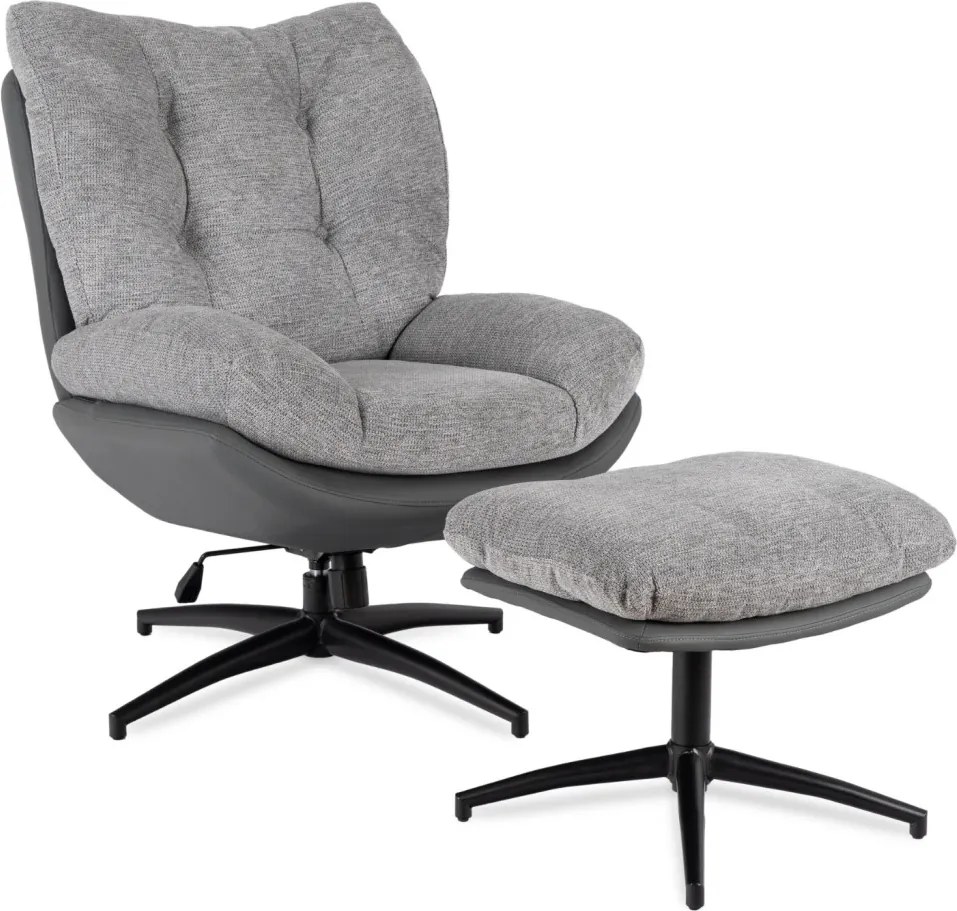Forgó pihenőfotel lábtartóval szürke/fekete, FREMONT