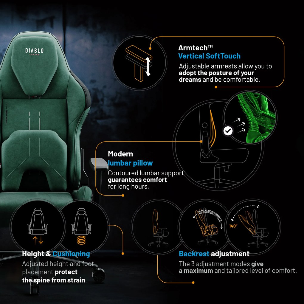 Gamer szék zöld Normal Size: Diablo X-One Prime Forest Green