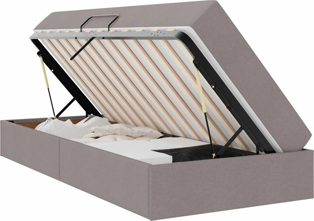 vidaXL Ágy tárolóval és matraccal Tópszínű 90 x 200 cm Poliészter