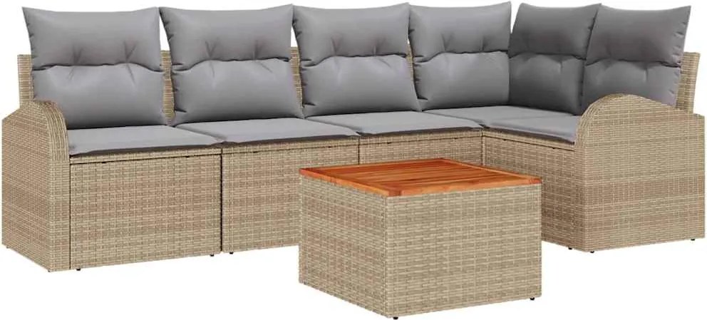 vidaXL Kerti Kanapé Szett párnával 6 pcs Bézs polirattan