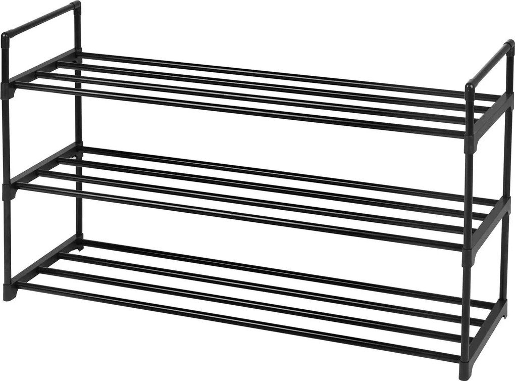 Cipőtartó állvány, 3 szintes 12-15 pár cipőhöz, 30 x 92 x 54 cm, fekete