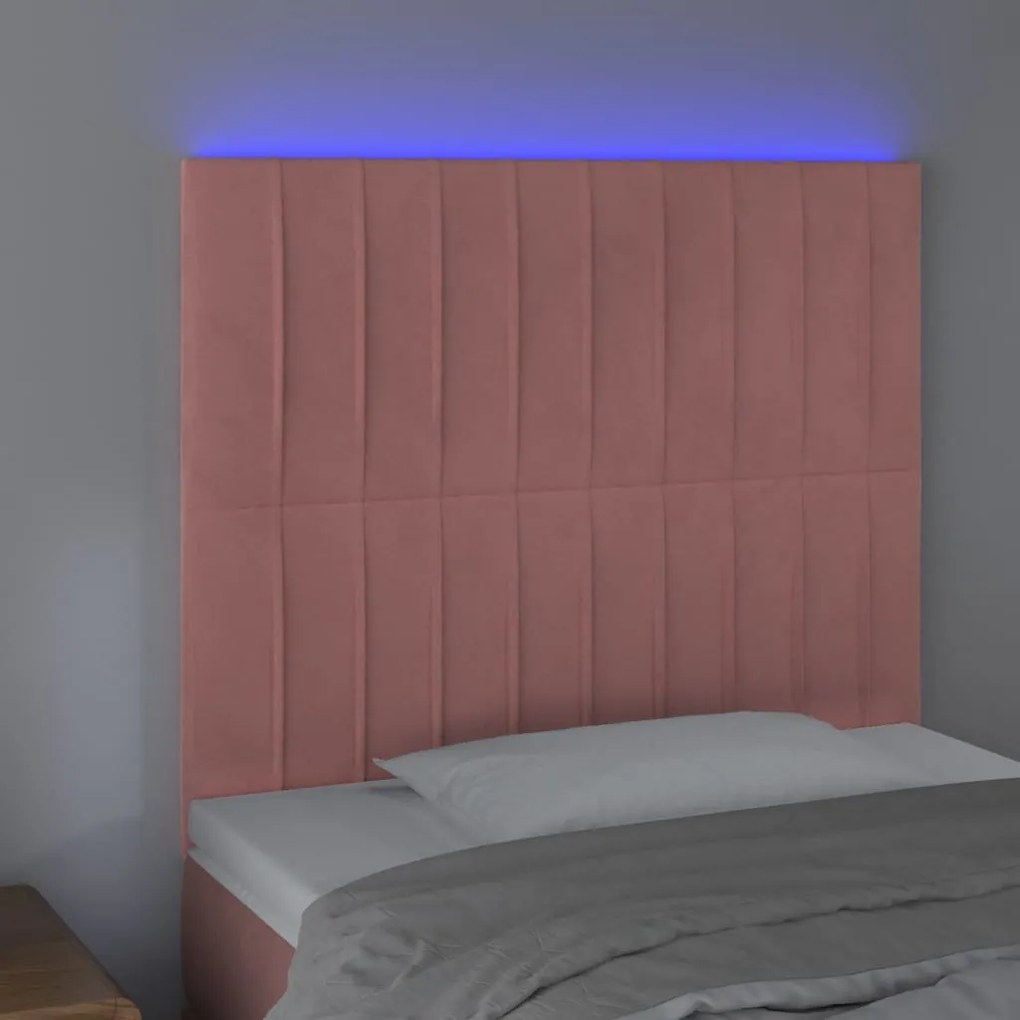 rózsaszín bársony LED-es fejtámla 90x5x118/128 cm