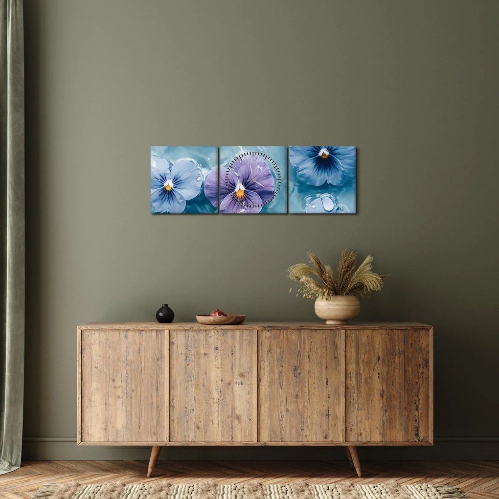 Kép - Ibolyák a vízben (órával) (90x30 cm)