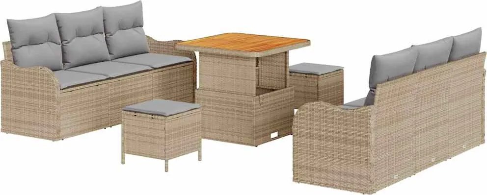 vidaXL Kerti Kanapé Szett párnával 9 pcs Beige és Világosszürke