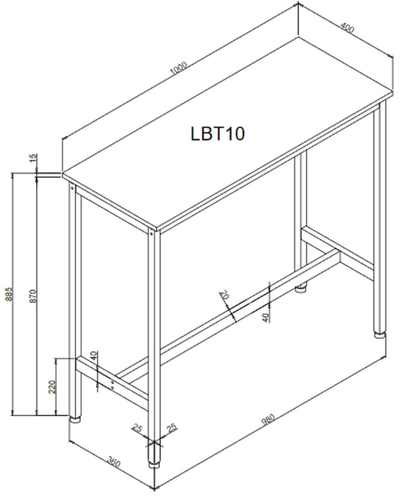 Bárasztal, magas bárpult 100 x 40 x 90 cm, rusztikus barna