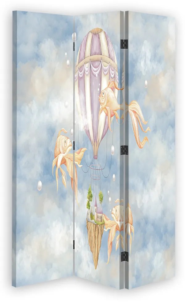 Gario Paraván Holégballon, ház és halak a kék égen Méret: 145 x 170 cm, Kivitelezés: Forgó paraván 360°