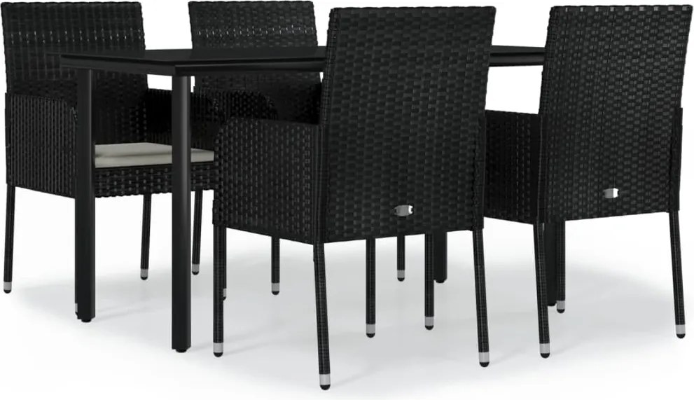 vidaXL 5 részes fekete polyrattan kerti étkezőgarnitúra párnákkal