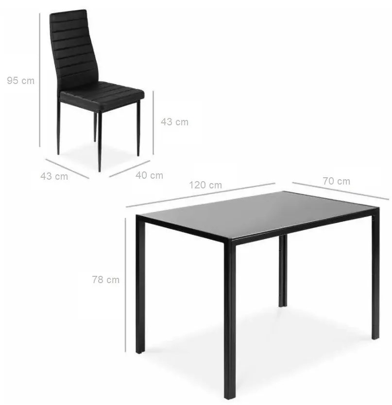 Étkezőasztal szett 4 db kárpitozott szék üveg asztallap fekete BC FUR-138-258-BLACK