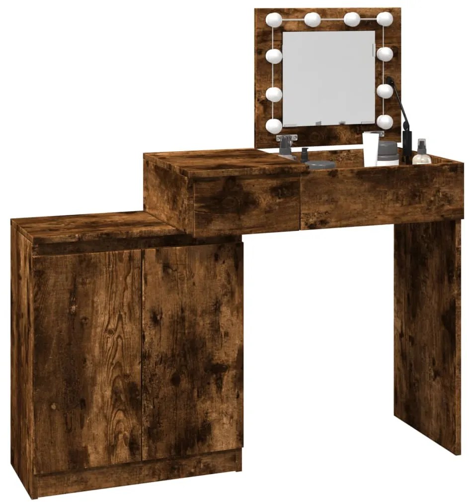 füstös tölgy színű LED-es fésülködőasztal 115 x 37 x 110,5 cm
