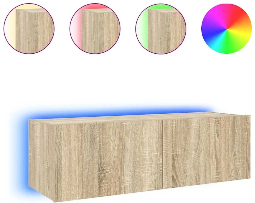 vidaXL sonoma tölgy színű fali TV-szekrény LED-ekkel 100 x 35 x 31 cm