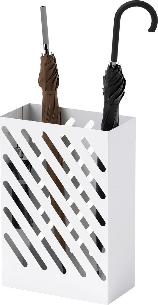 HOMCOM Esernyőtartó 4 Horgos és Vizesedő Tálcával, Acél, 28 x 14 x 41 cm, Fehér | Aosom