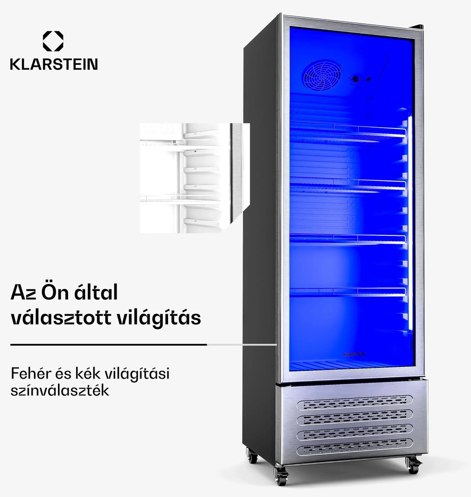 Klarstein GrandCooler italhűtő, 270 l, LED világítás, kerekekkel, 4 polc