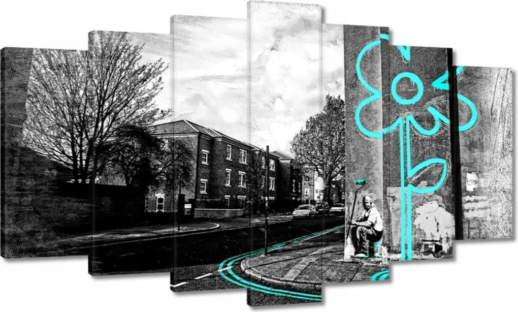 Vászonkép 140x80 Banksy Türkiz virág