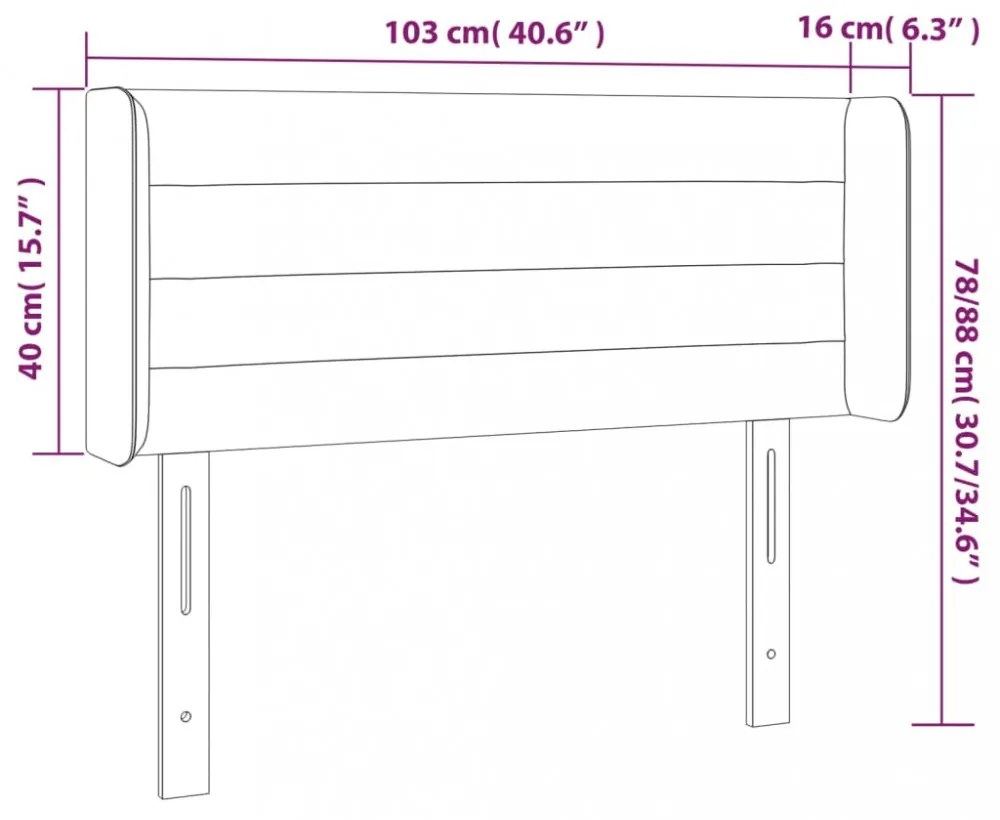 sötétszürke szövet LED-es fejtámla 103 x 16 x 78/88 cm
