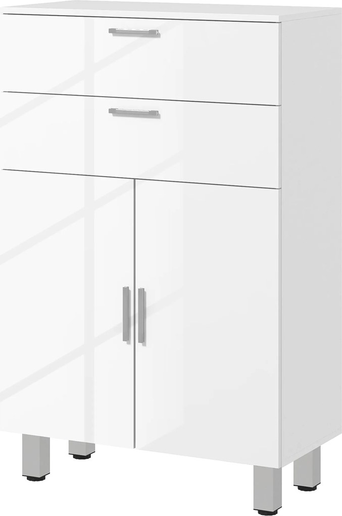 kleankin Modern Fürdőszobai Segédszekrény 2 Fiókkal, Állítható Polcokkal - Fürdőszobai Tárolóegység Nappalihoz, Hálószobához, Antitippert 35 kg, 60x30