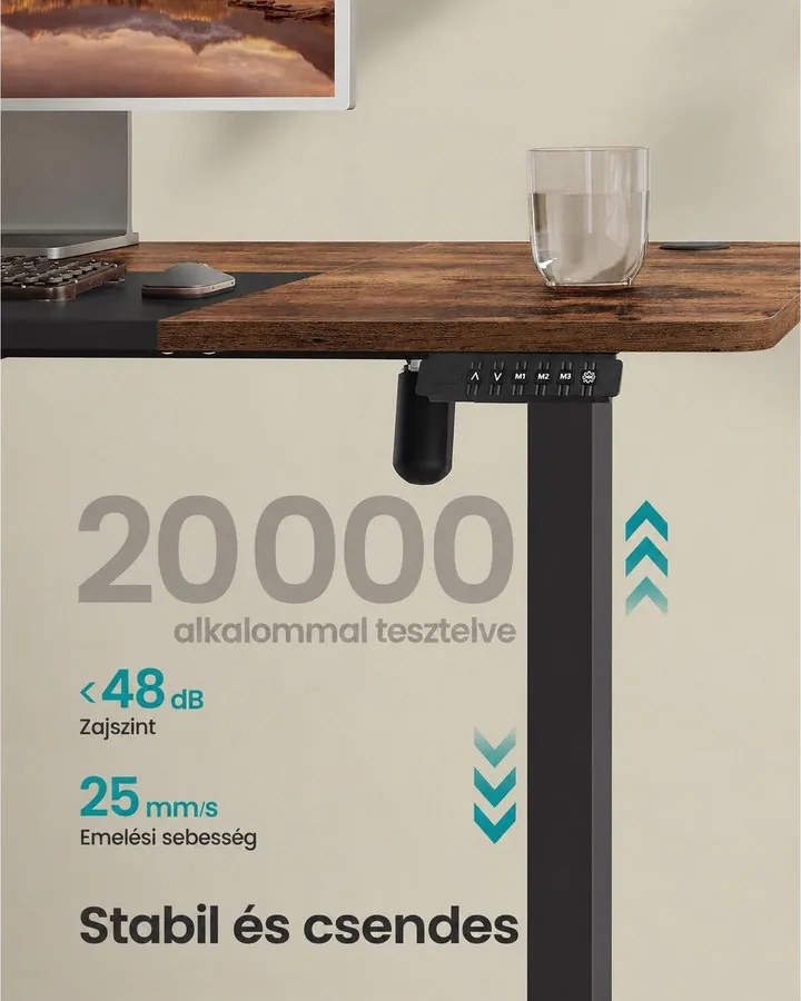 SONGMICS elektromos magasságállítható íróasztal, 140 × 60 cm, vintage barna-fekete