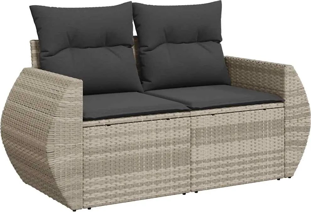 vidaXL 2 személyes világosszürke polyrattan kerti kanapé párnával