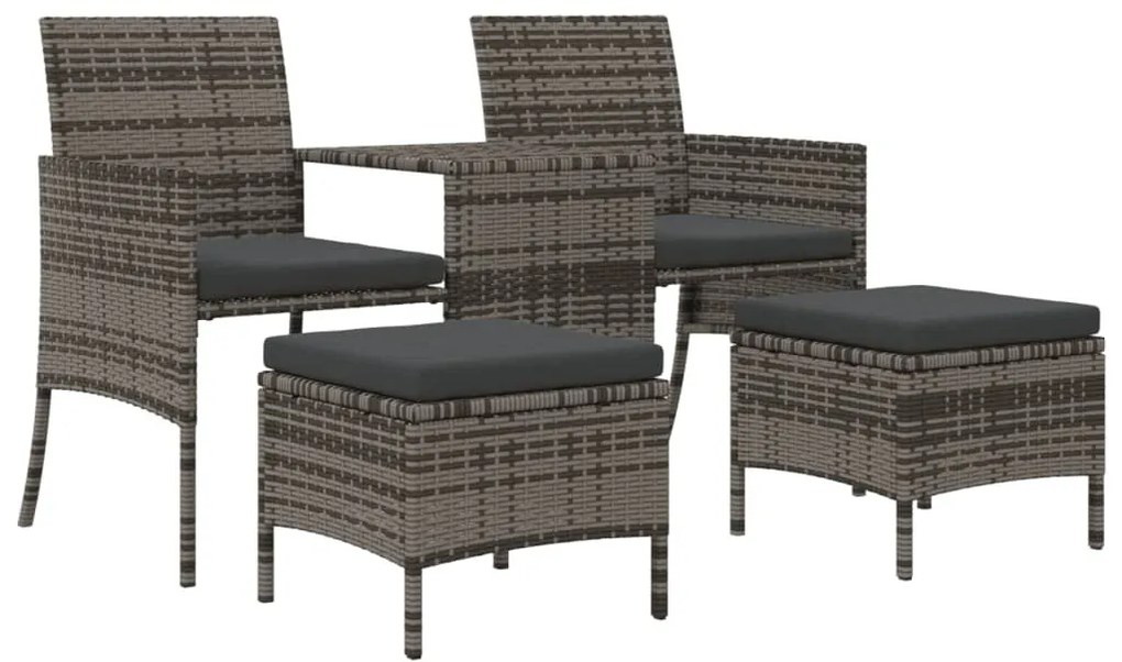 2 személyes szürke polyrattan kerti kanapé asztallal/székkel