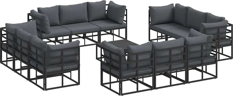 vidaXL Kerti Kanapé Szett 13 pcs Fekete Fém