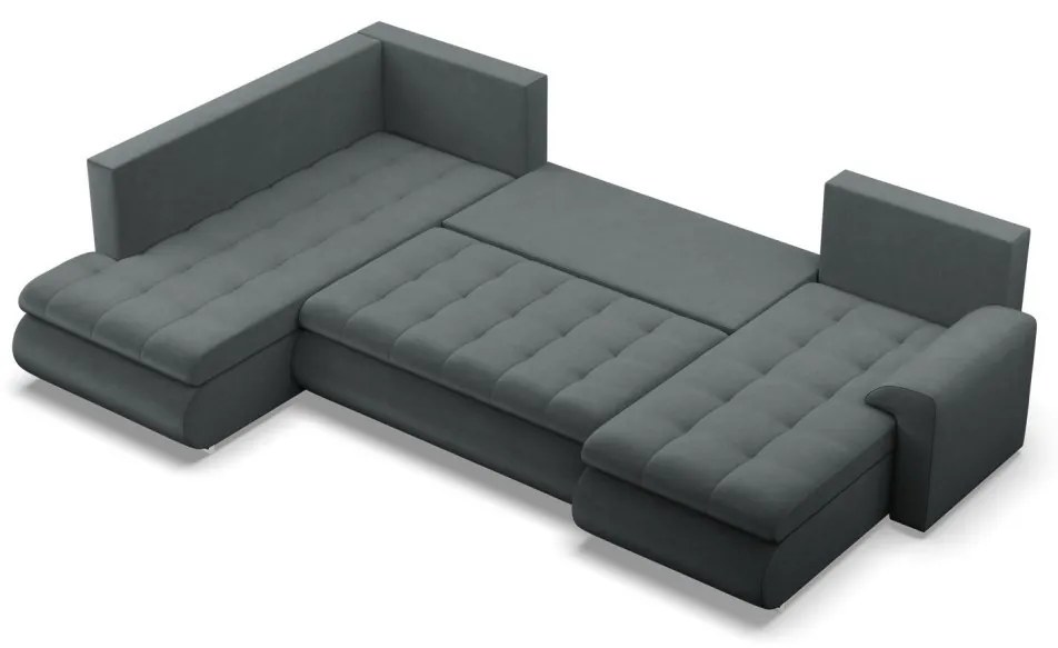 Tokio U sarokkanapé, 3 ágyneműtartóval, bársony, baloldali, szürke