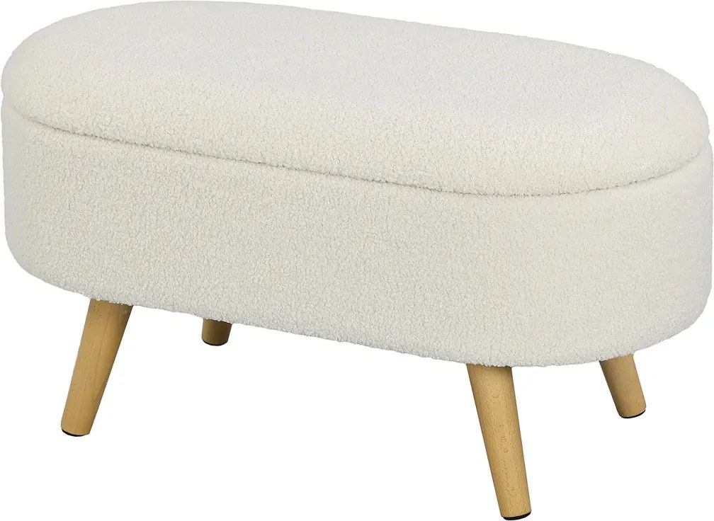 HOMCOM Tárolópad fedéllel, lábtartó előszobába, fa, szövethuzat, 82 x 41 x 45 cm, fehér