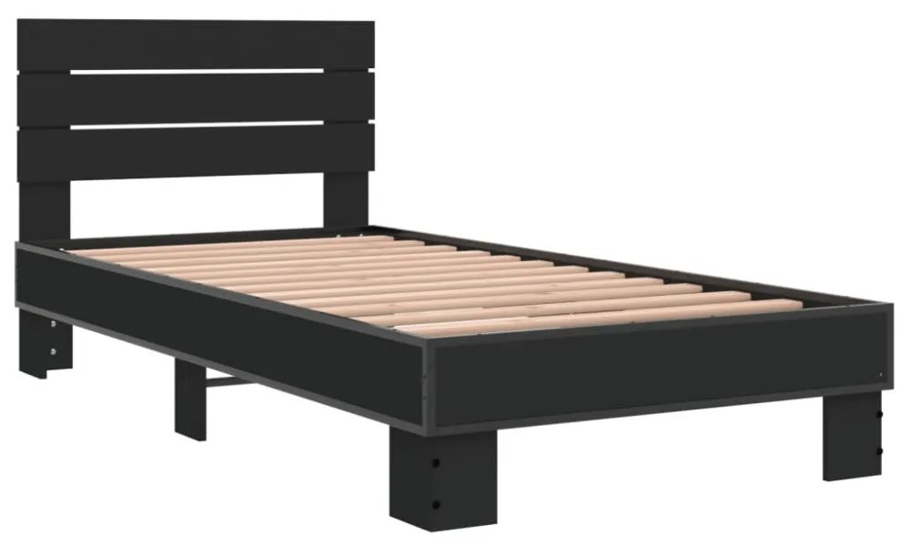 fekete szerelt fa és fém ágykeret 75 x 190 cm