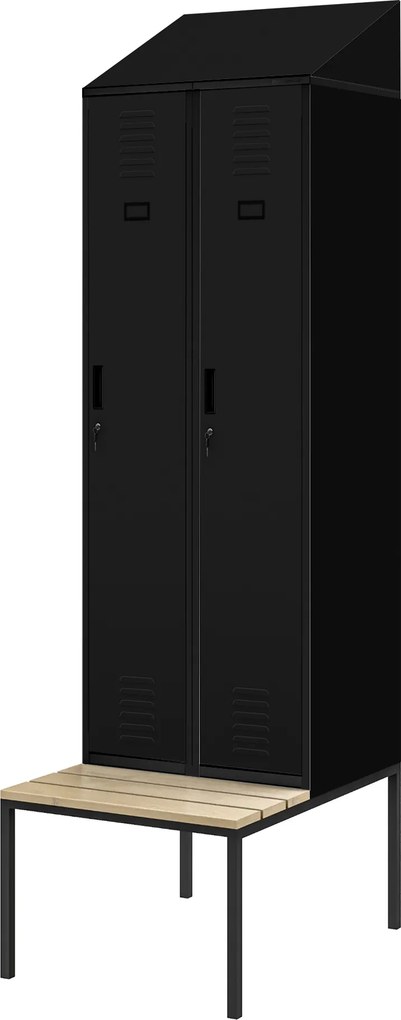 Fém öltözőszekrény paddal és tetővel KACPER II PRO, 600 x 2295 x 850 mm, fekete